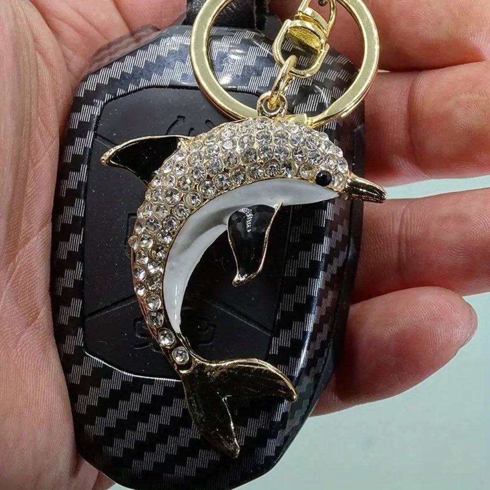 Rhinestone Dolphin Keychain - Picture 3 of 6